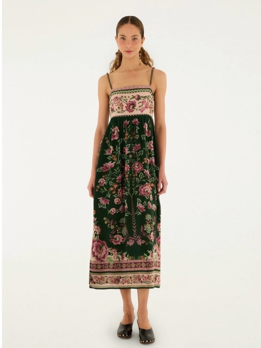 FARM Rio Green Floral Midi Dress Size L - Picture 1 of 6